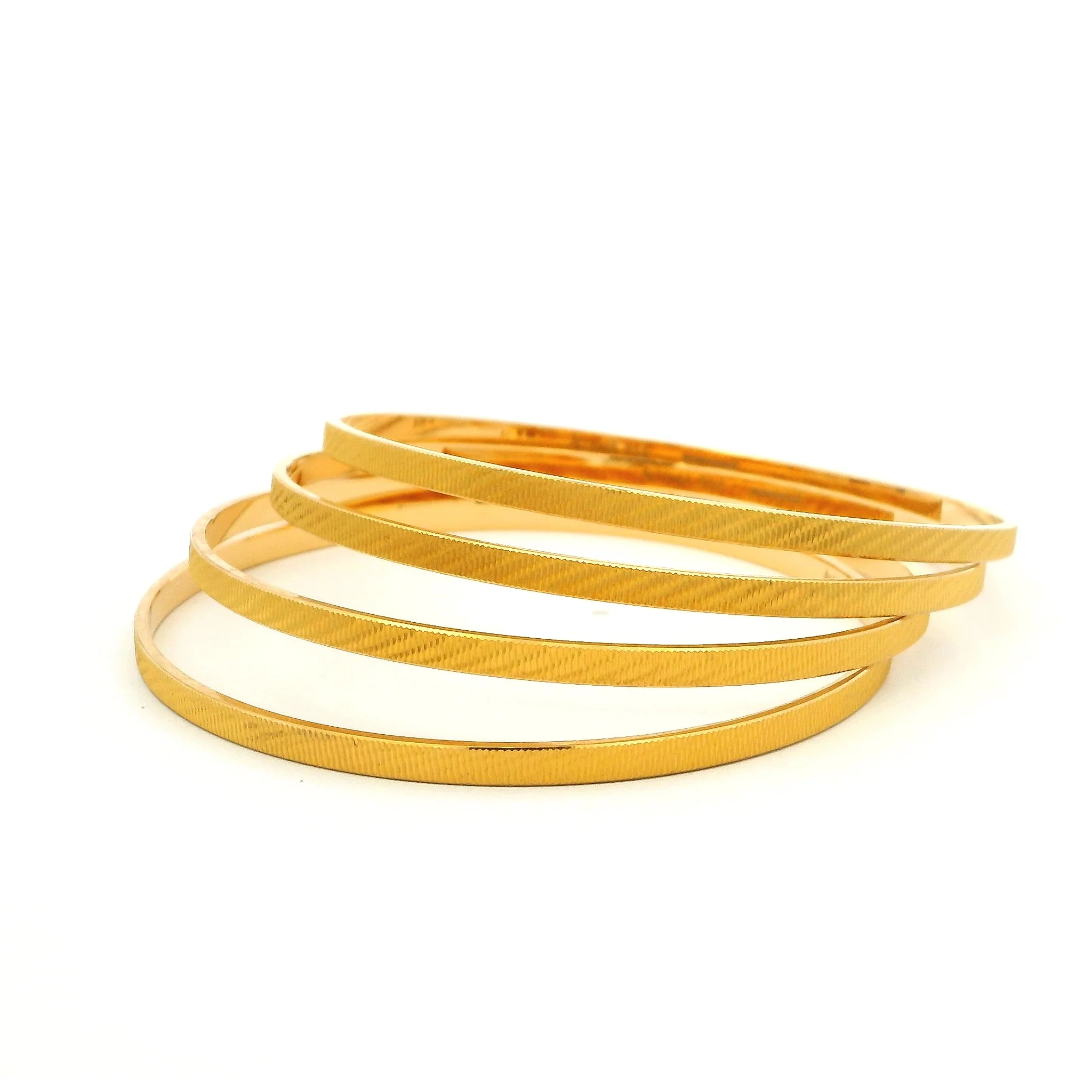 Set of Four 22ct Yellow Gold Bangles with Sandblasted Diagonal Pattern - Image 4