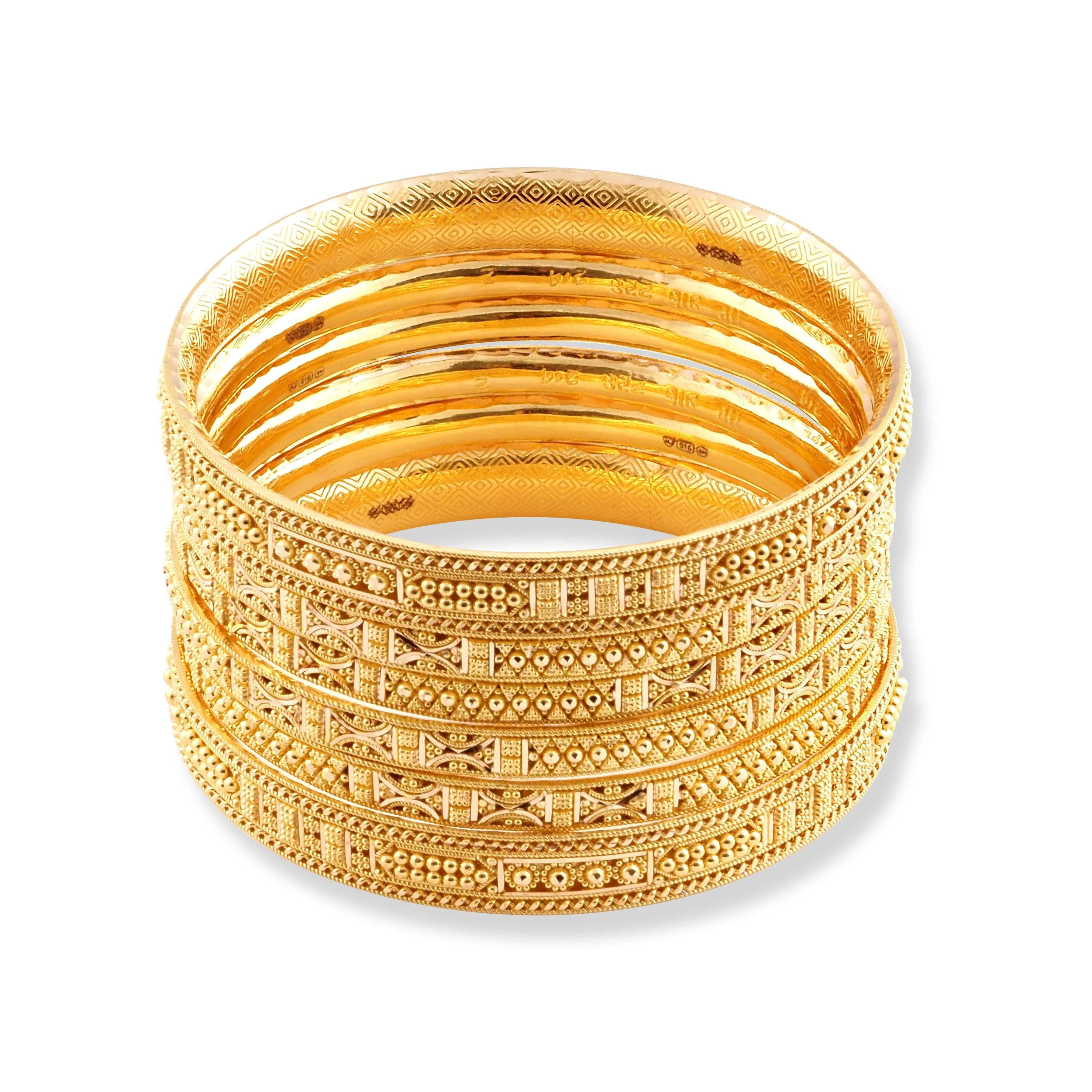 Set of Six 22ct Gold Bangles with Diamond Cut Design and Filigree Work - Luxury Bangles for All Occasions - Image 3