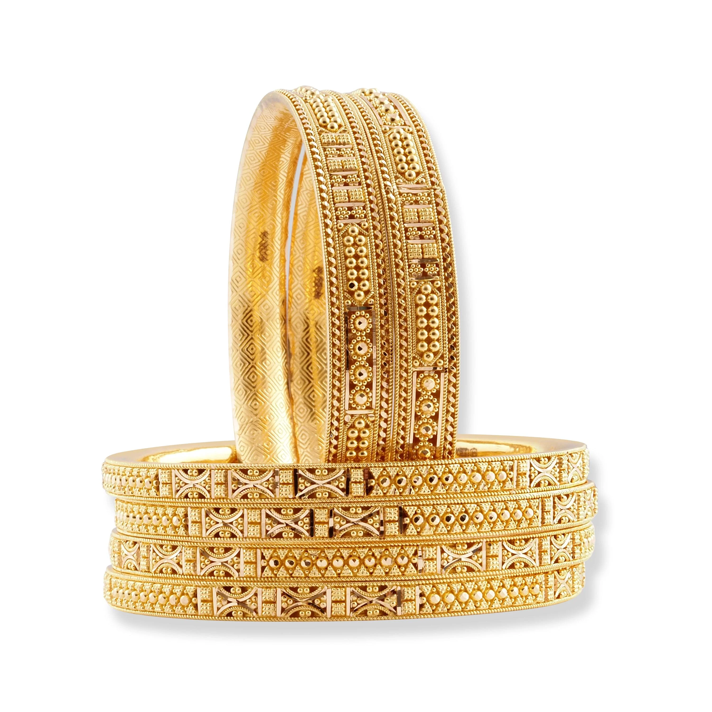 Set of Six 22ct Gold Bangles with Diamond Cut Design and Filigree Work - Luxury Bangles for All Occasions - Image 4