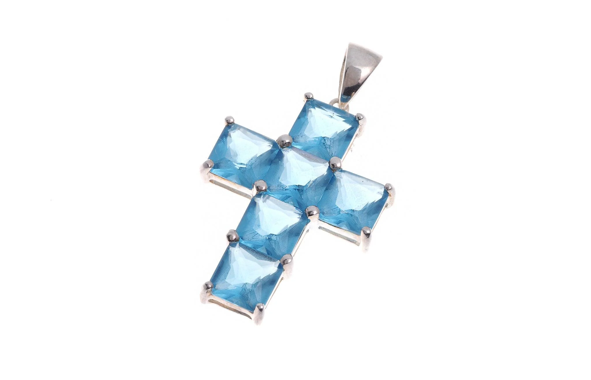 Sterling Silver Cross Pendant with Blue Stone | Elegant & Meaningful Jewellery