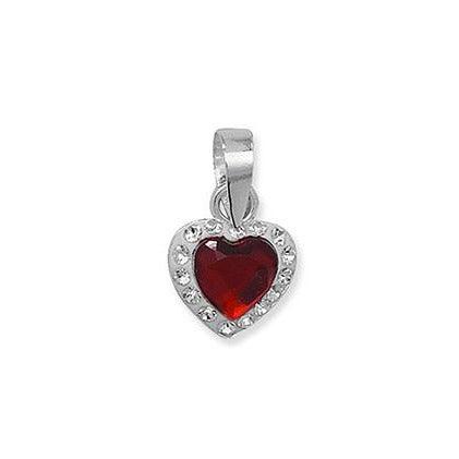 Sterling Silver Red Cubic Zirconia Heart Pendant - Valentine's gift