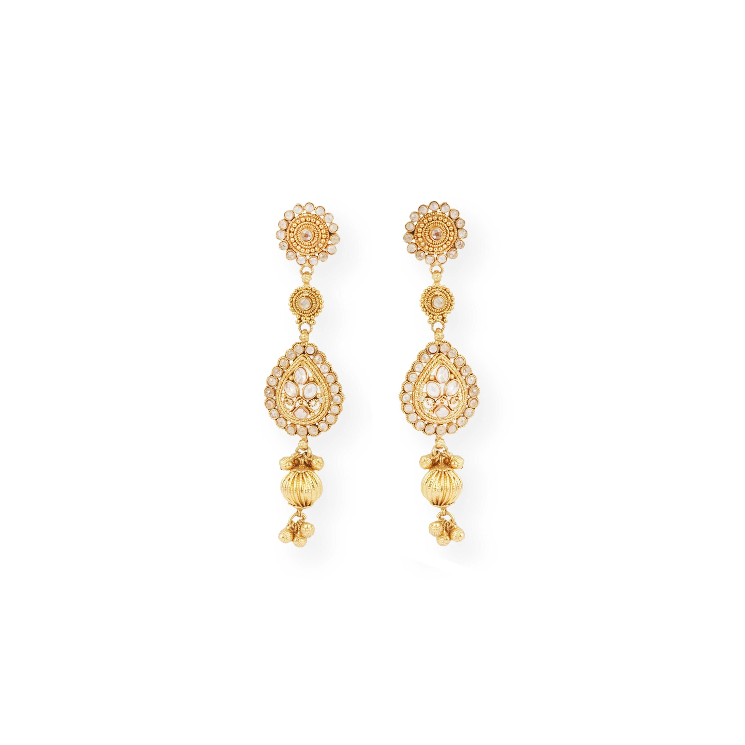Vintage-Inspired 22ct Gold Filigree Necklace and Earrings Set with Cubic Zirconia Accents - Image 2